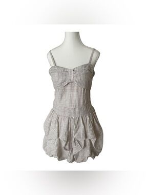 Plaid Bow Bust Mini Dress Bubble Hem Coquette Cottagecore M